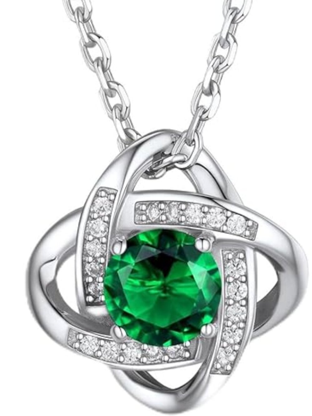 Suplight Dainty Sterling Silver Emerald Love Knot Necklace for Women